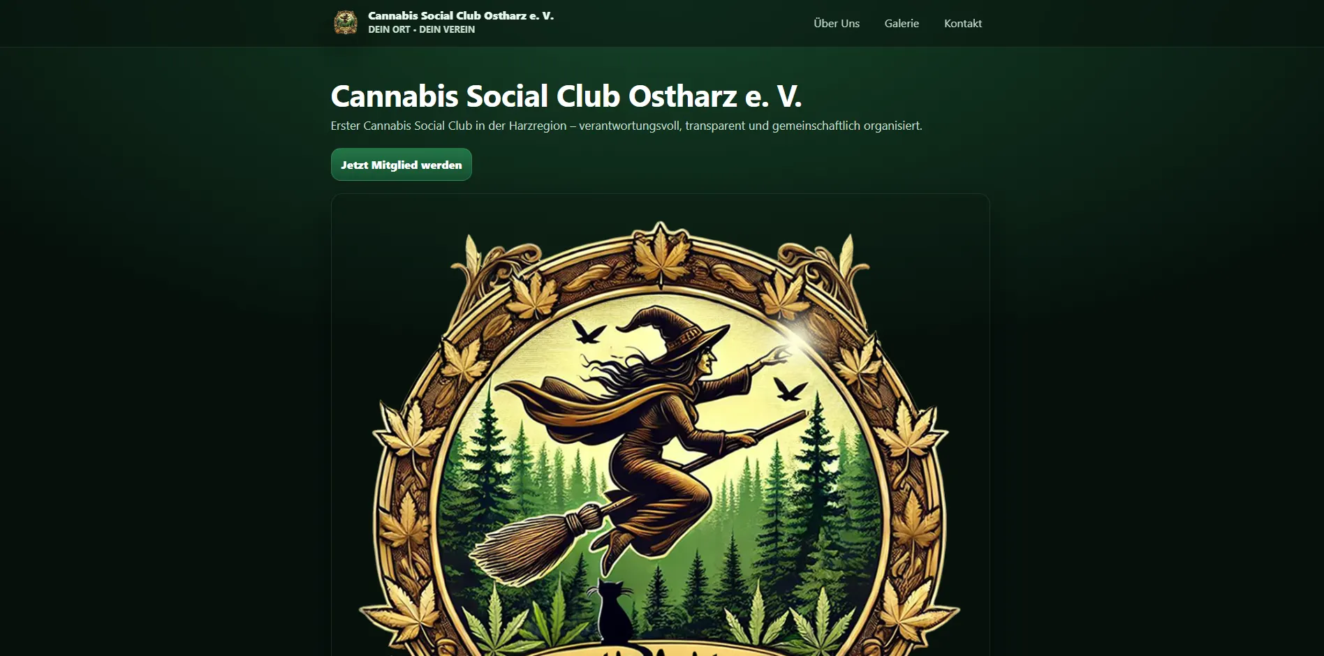 Startseite der Website des Cannabis Social Club Ostharz e. V. mit Vereinslogo