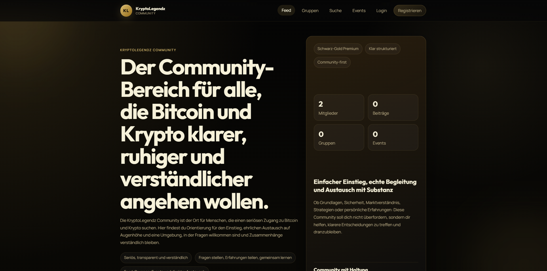 Screenshot der Website der KryptoLegendz Community